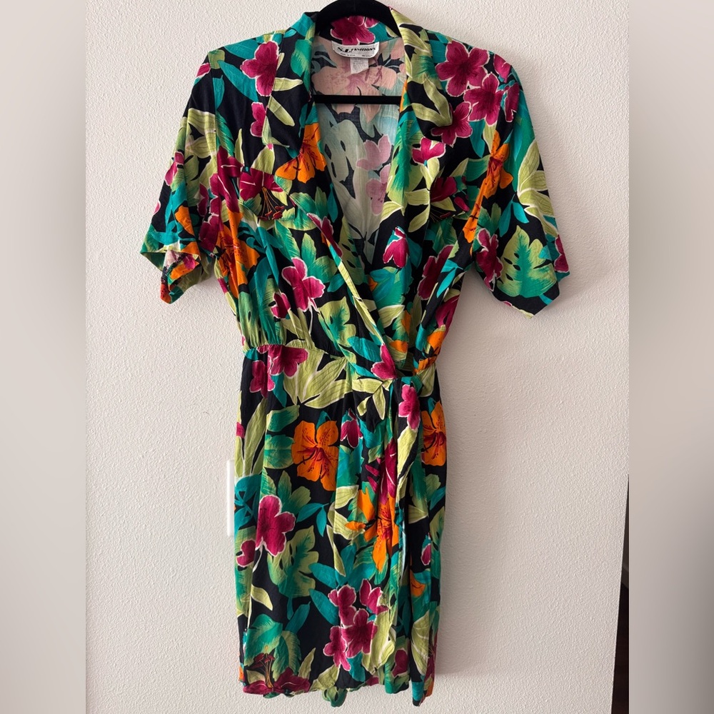 S.L. Fashions Floral Tropical Print Romper Size M/L